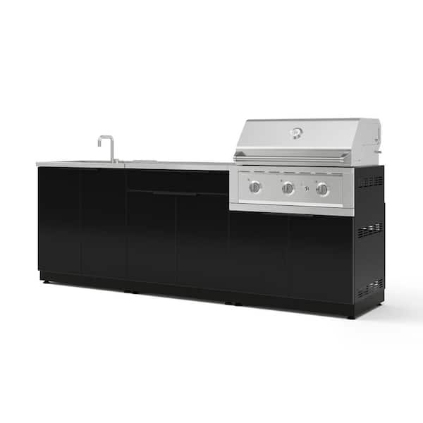 Outdoor Kitchen 97in.W x 24in.D x 48.5in.H Aluminum Black 5-Piece Cabinet Set w/ 33 in. Performance Liquid Propane Grill