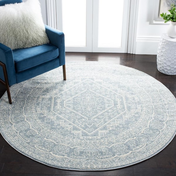 ADirondack Slate/Ivory 10 ft. x 10 ft. Border Medallion Round Area Rug