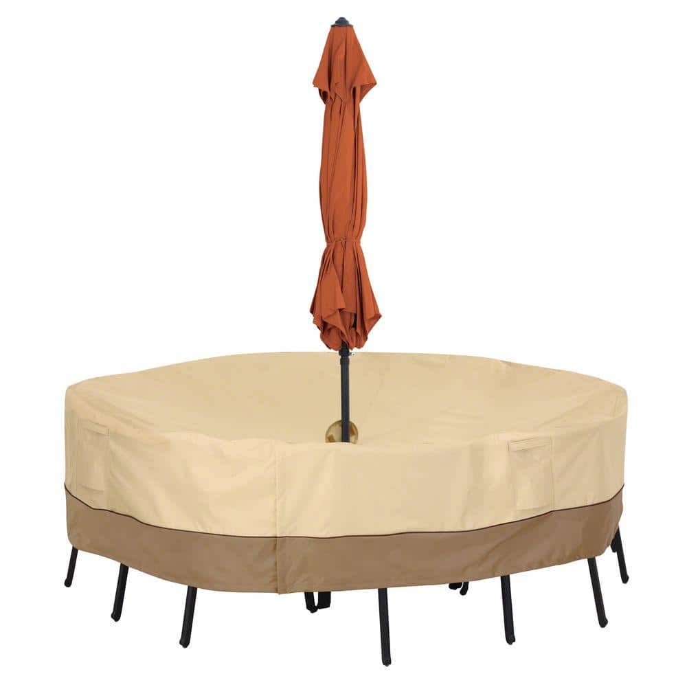 Small Tan and Brown Water-Resistant Patio Set Cover with Umbrella Hole