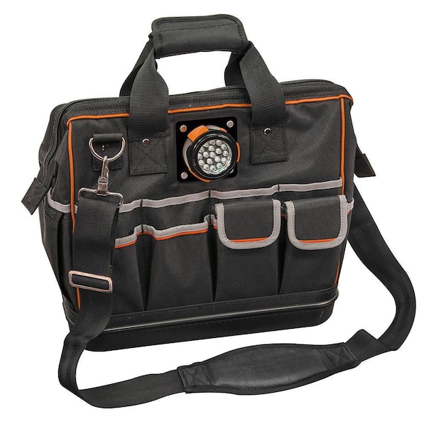 Klein Tools Tool Bag, Tradesman Pro Lighted Tool Bag, 31 Pockets, 15-Inch