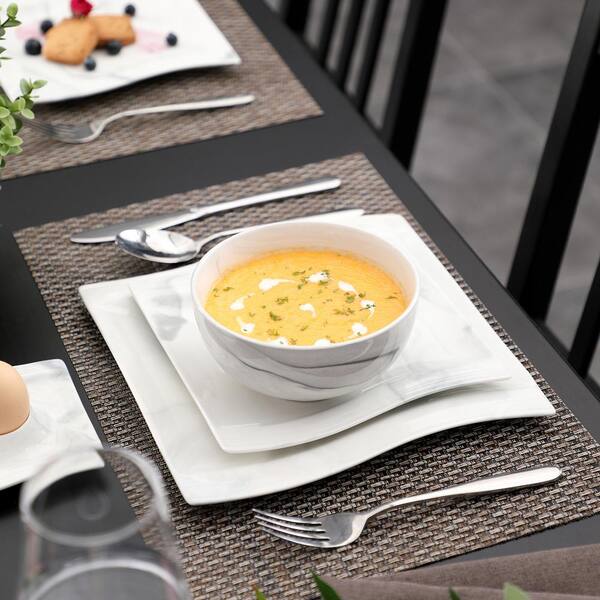 MALACASA 8 Ounce Soup Plates, 8.5-Inch Porcelain Gray