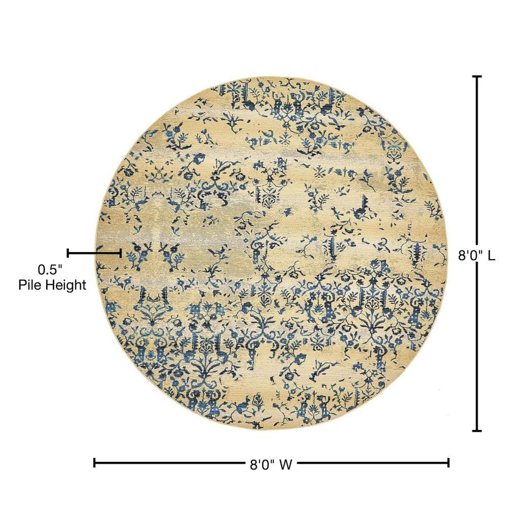 All-Season Beige Synthetic 8' Round Outdoor Rug with Stain-Resistant Weave
