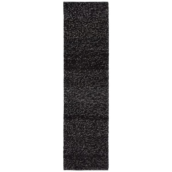 Natura 2 ft. x 9 ft. Black/Gray Textured Solid Runner Rug
