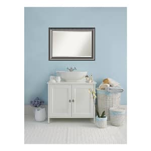 Quicksilver Scoop 41.75 in. x 29.75 in. Beveled Rectangle Wood Framed Bathroom Wall Mirror in Silver