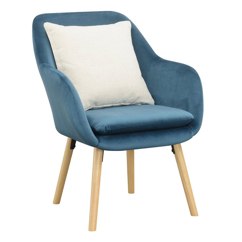 Charlotte Blue Velvet Wingback Accent Chair with Light Oak Legs