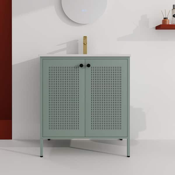 Staykiwi 30 in. W x 18 in. D x 33 in. H Freestanding Bathroom Vanity in Mint Green with White Top and Ceramic Sink