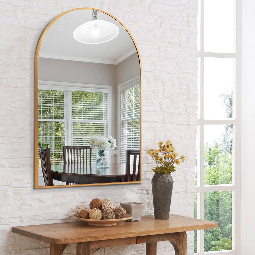 GOGEXX 24 in. W x 36 in. H Large Arched Full Length Mirror Gold Wall