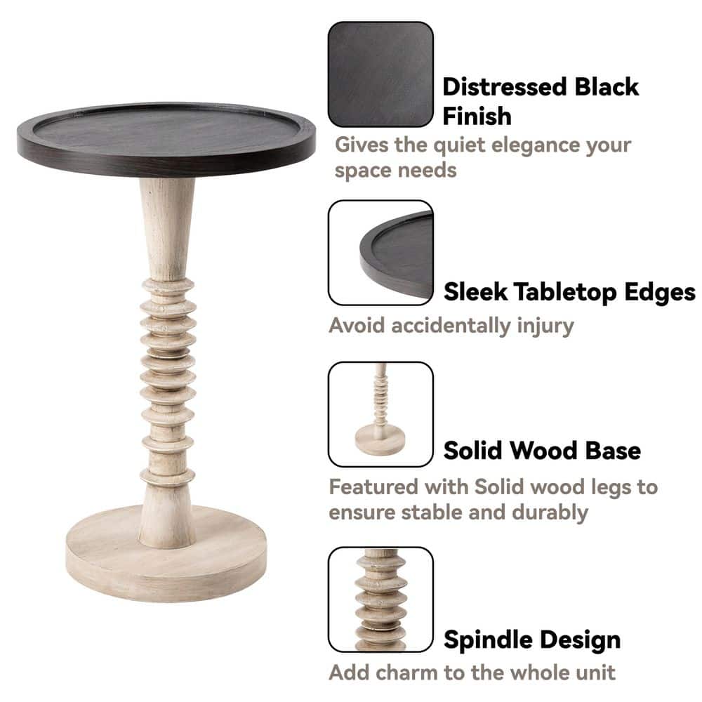 Black and White Round Wood Pedestal End Table