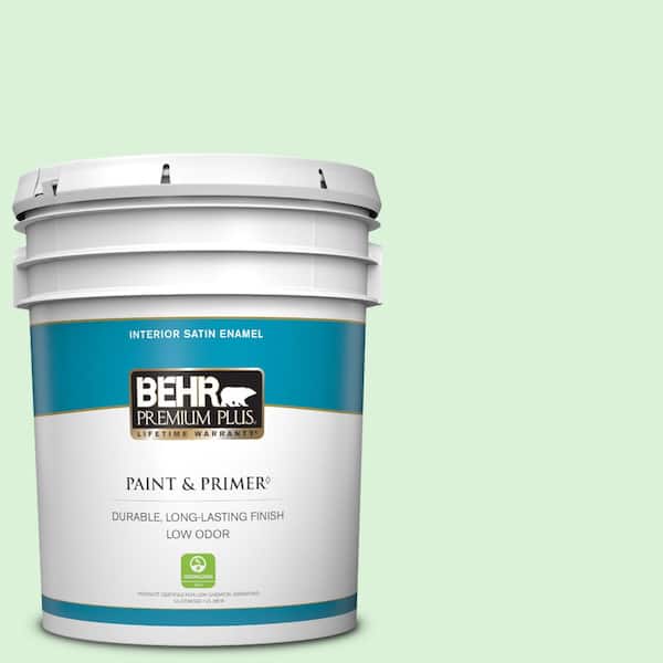 BEHR PREMIUM PLUS 5 gal. #P390-1 Frostini Satin Enamel Low Odor Interior Paint & Primer