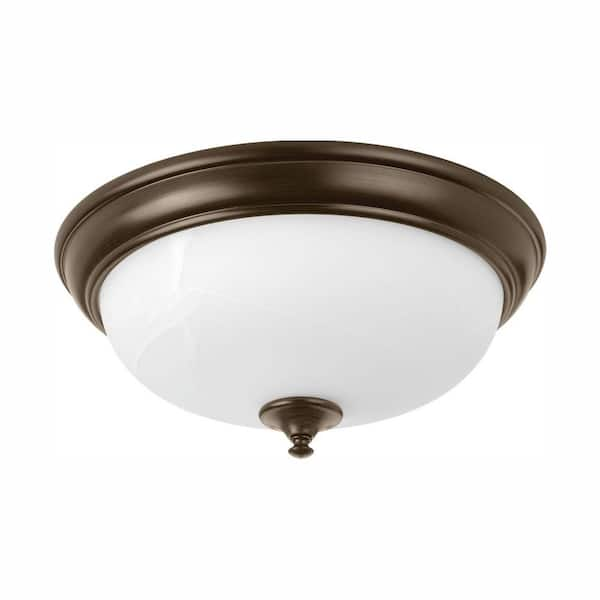 Progress Lighting 15 in. Alabaster Collection 28 -Watt Antique Bronze Integrated LED Flush Mount