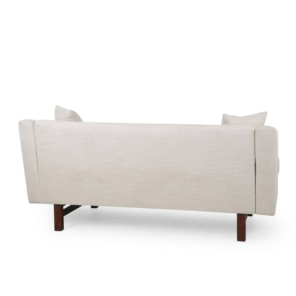 Beige Polyester Tufted 3-Seater Lawson Sofa with Espresso Wood Legs