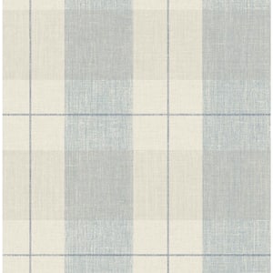 Blue and Beige Lenox Hill Plaid Vinyl Peel and Stick Wallpaper Roll (30.75 sq. ft.)