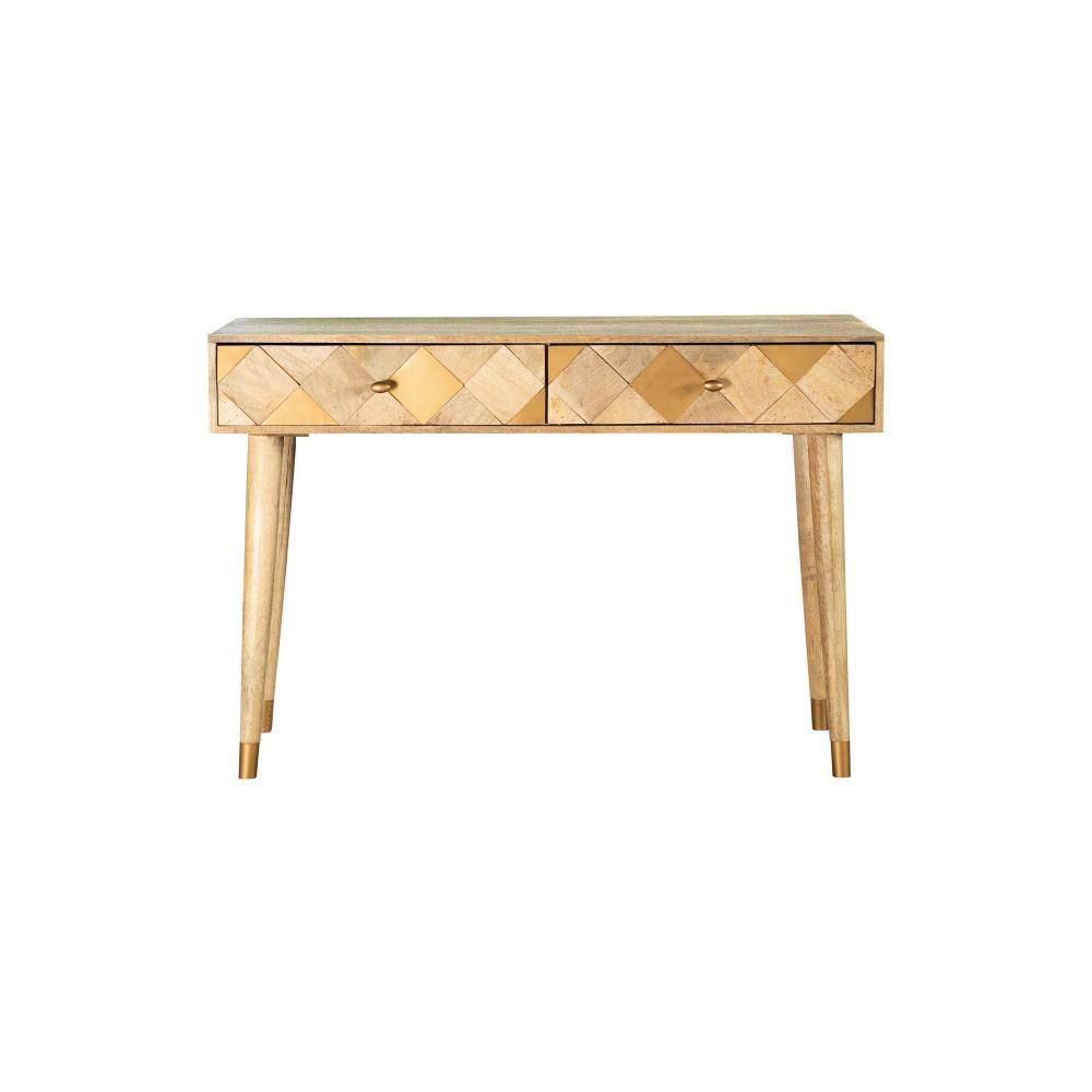 16 in. Brown and Gold Rectangle Wooden Console Table with Tapered Legs