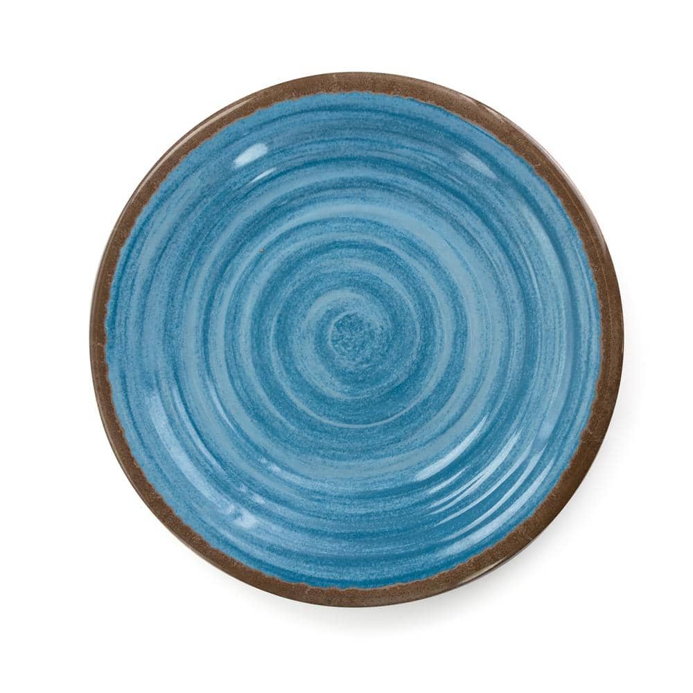 Rippled Tides Blue and Brown Melamine 12-Piece Dinnerware Set