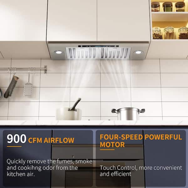 30 in. 900 CFM Convertible Insert Range Hood in Stainless Steel with LCD Gesture Control, 10-Year Warranty and LED