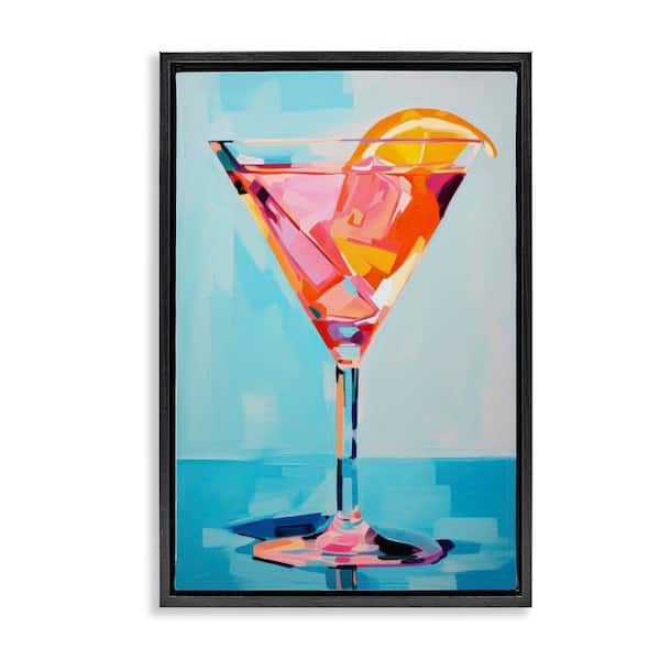 Stupell Industries Blue & Pink Martini by LSR Design Studio Black Floater Frame Food Graphic Art Print 25 in. x 17 in.