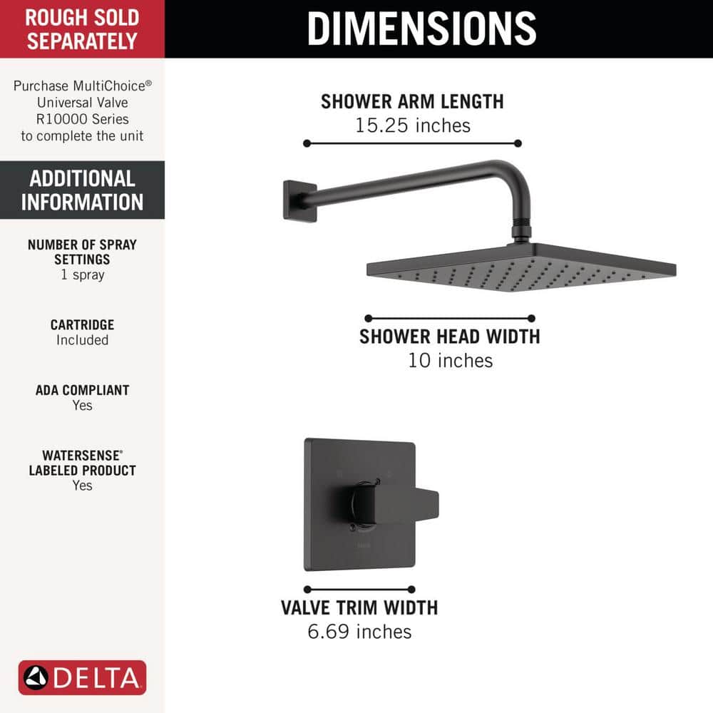 Matte Black Modern Square Rainfall Shower Faucet Set
