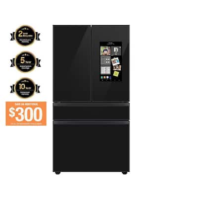 Bespoke 23 cu ft. Customizable 4-Door French Door Smart Refrigerator with Charcoal Glass Family Hub Panel, Counter Depth