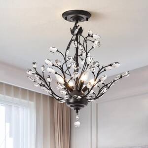 Chicago 18.1 in. 4-Light Black Unique/Statement Tiered Semi Flush Mount With Crystal Accents