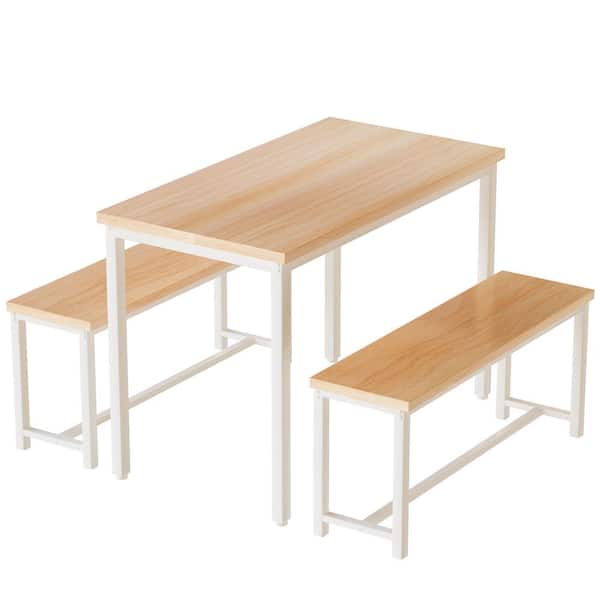 mieres 3-Pieace Dining Table Set with 2-Beanch and 1-Rectangle Table, Metal Frame and Wood Top