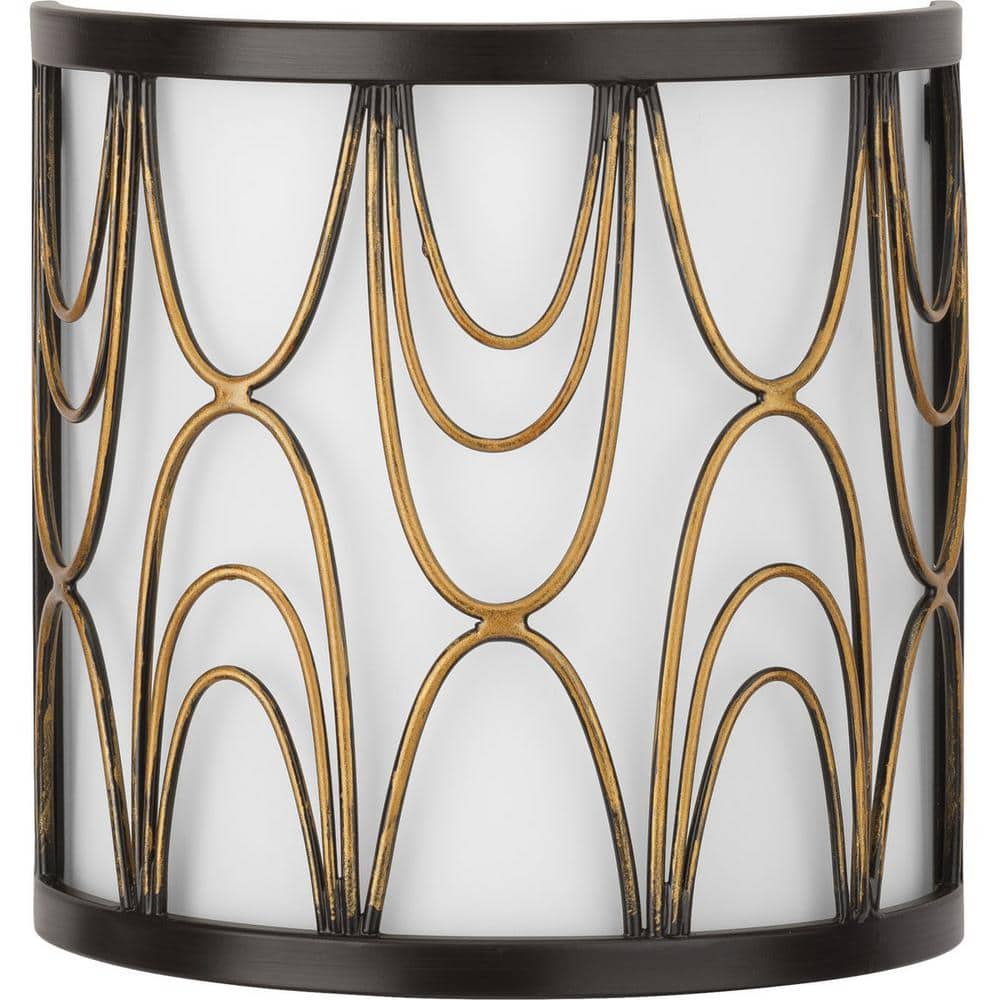 Elegant Antique Bronze Wall Sconce with Etched White Glass