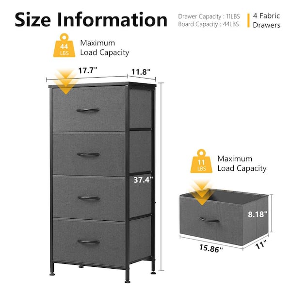 WONDER COMFORT Classical Gray 4 Drawer 11.8 in. Wide Chest of