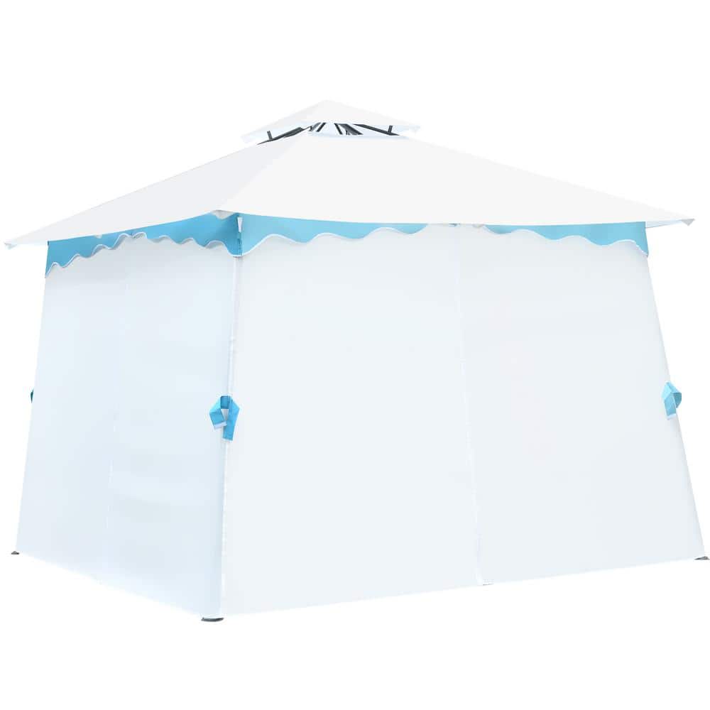 2-Tier 10 ft. x 10 ft. White Patio Steel Gazebo Outdoor Canopy Tent Shelter Awning with Side Walls for Patio Yard Garden price history on PriceWatchPro