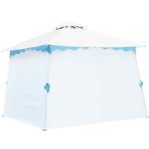 2-Tier 10 ft. x 10 ft. White Patio Steel Gazebo Outdoor Canopy Tent Shelter Awning with Side Walls for Patio Yard Garden