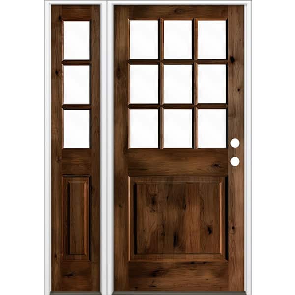 Krosswood Doors 50 in. x 80 in. Alder 2 Panel Left-Hand/Inswing Clear Glass Provincial Stain Wood Prehung Front Door w/Left Sidelite