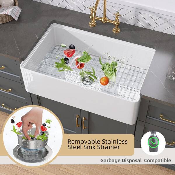Zeafive 30 in. Fireclay Workstation Kitchen Sink Farmhouse