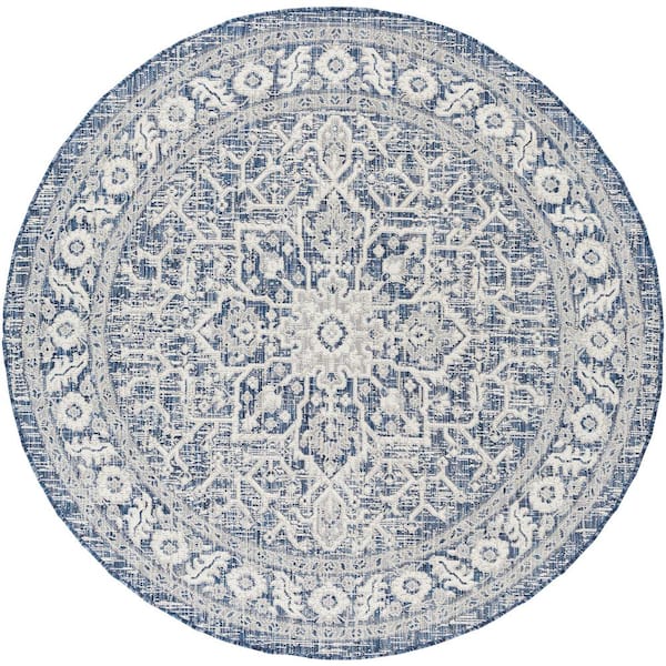 Livabliss Havelock Denim 6 ft. 7 in. Round Indoor/Outdoor Area Rug