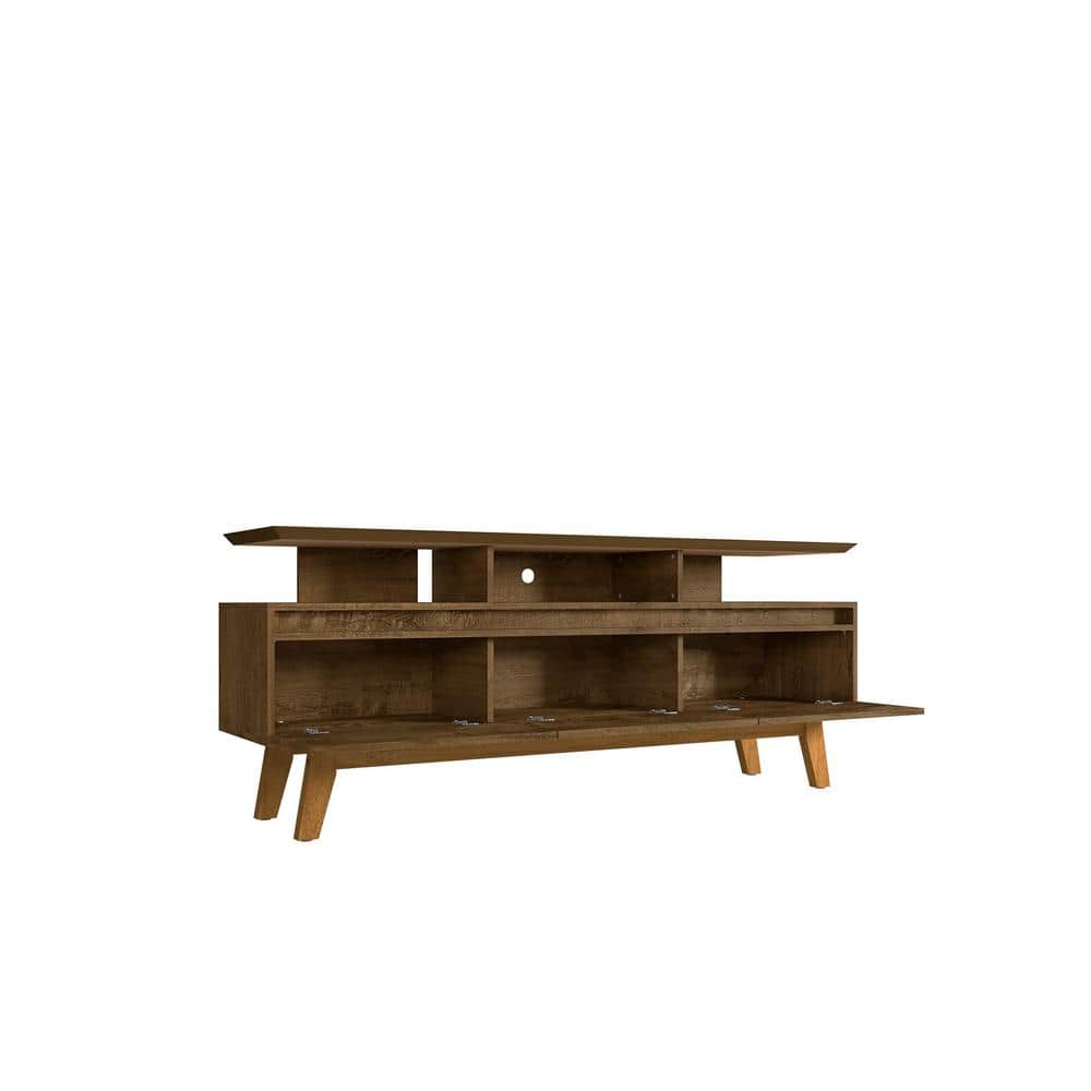 Rustic Brown Mid-Century Modern 70'' TV Stand with Cabinet Storage