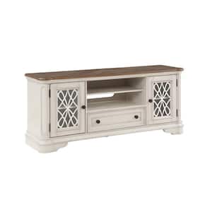 64 in. White and Brown Wood TV Stand Fits TVs up to 70 in. with 2-Drawers