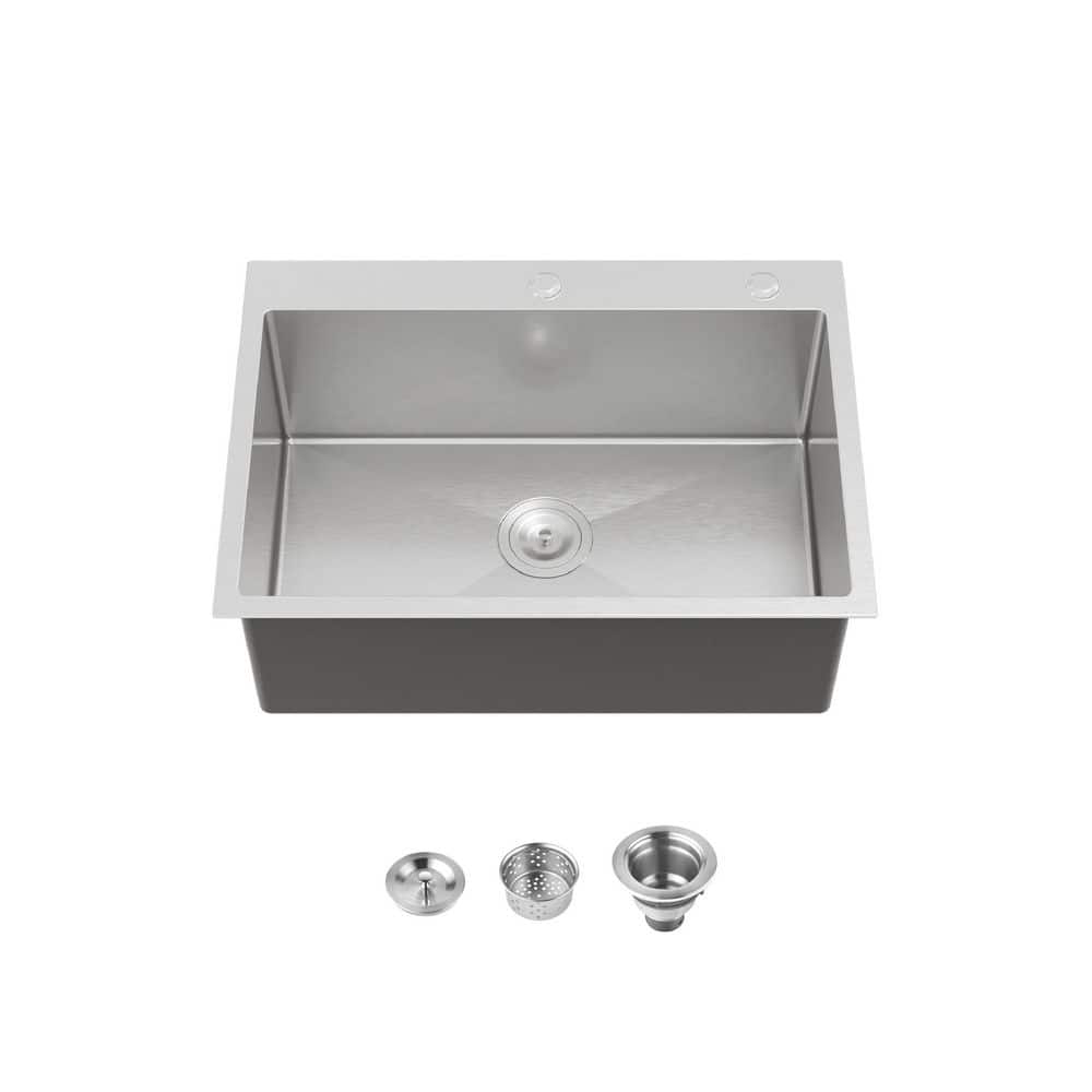 27 in. L x 19 in. W Drop-In Single Bowl 16-Gauge Stainless Steel Kitchen Sink in Brushed Nickel price history on PriceWatchPro