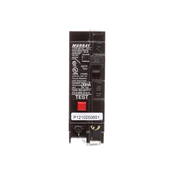 Murray 30 Amp Single Pole Type MP-ET Ground Fault Equipment Protection Circuit Breaker