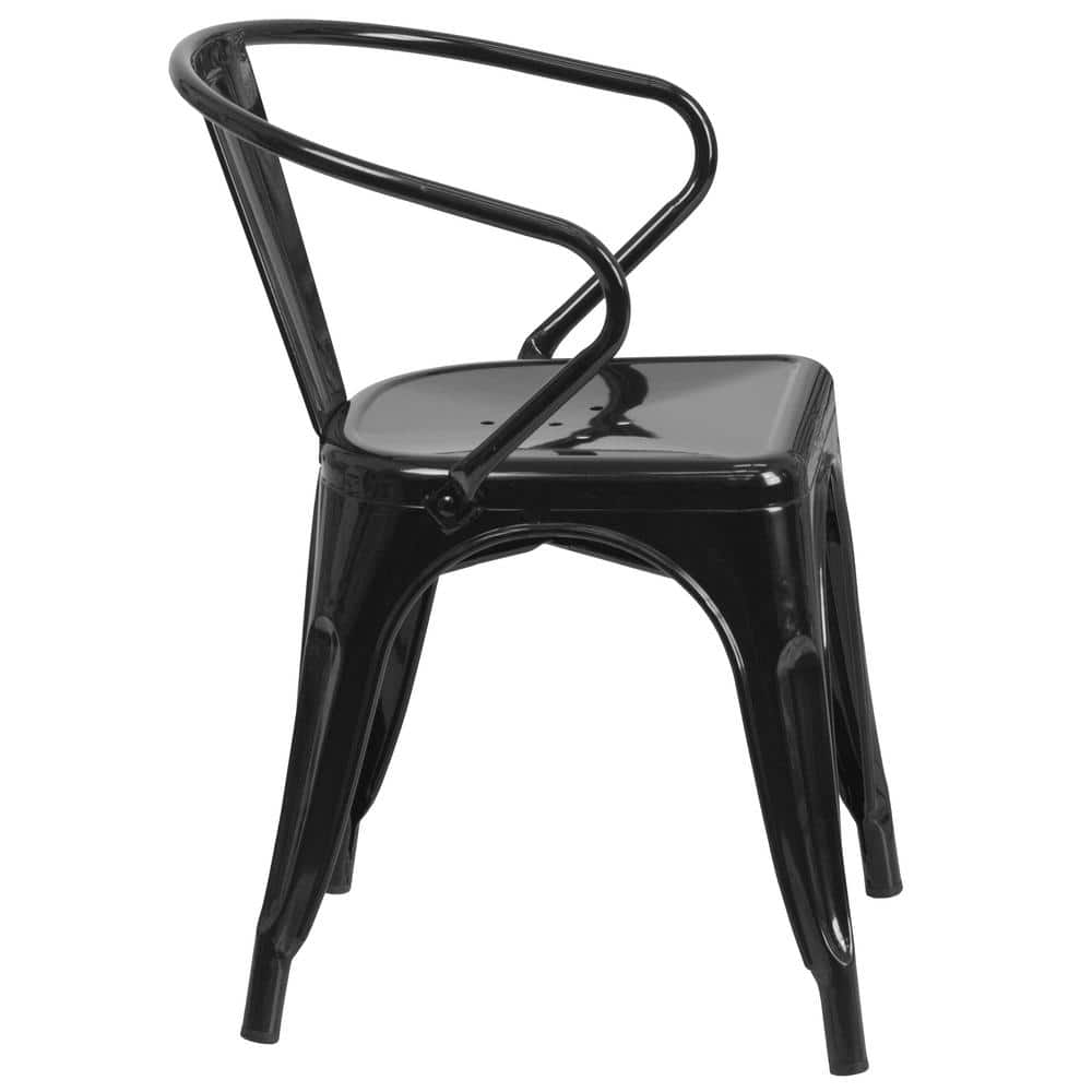 Black Metal Stackable Industrial Dining Chairs, Set of 4
