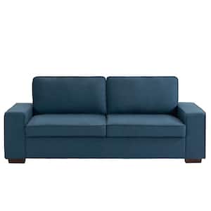 79.8 in. Blue Linen Upholstered Square Arm 2-Seater Loveseat Sofa with Wood Legs