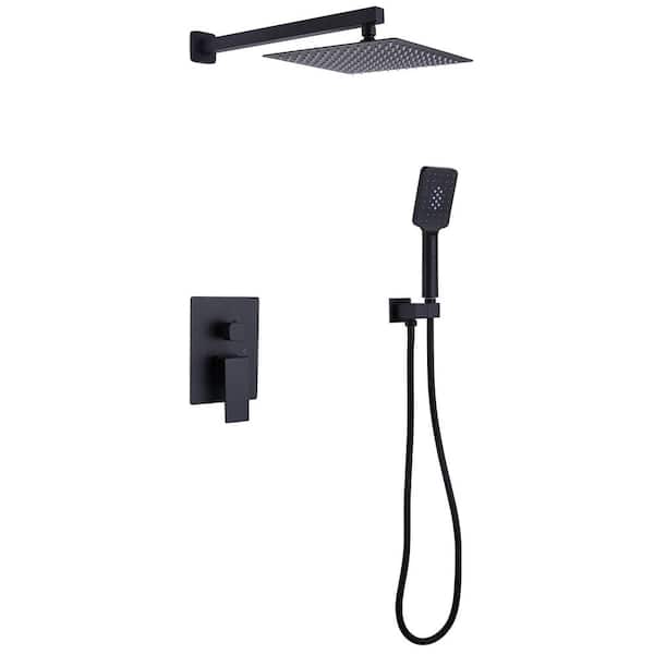 AIMADI Single Handle 3-Spray Shower Faucet 4.4 GPM with Pressure Balance Brass Wall Mount Shower System in. Matte Black