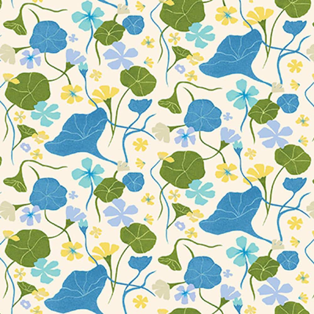 Nasturtiums Floral Blueberry Vinyl Peel and Stick Wallpaper Roll ( Covers 3