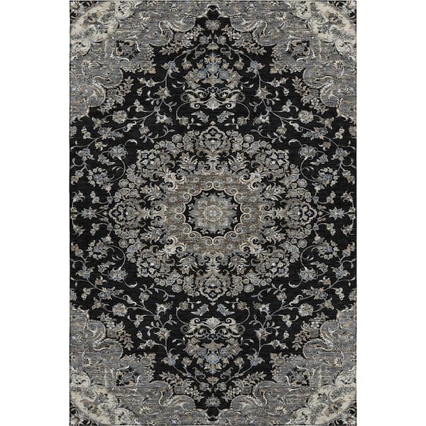 Mayfield Premium Machine Washable Abstract AMF2495 Black 3 ft. x 5 ft. Area Rug