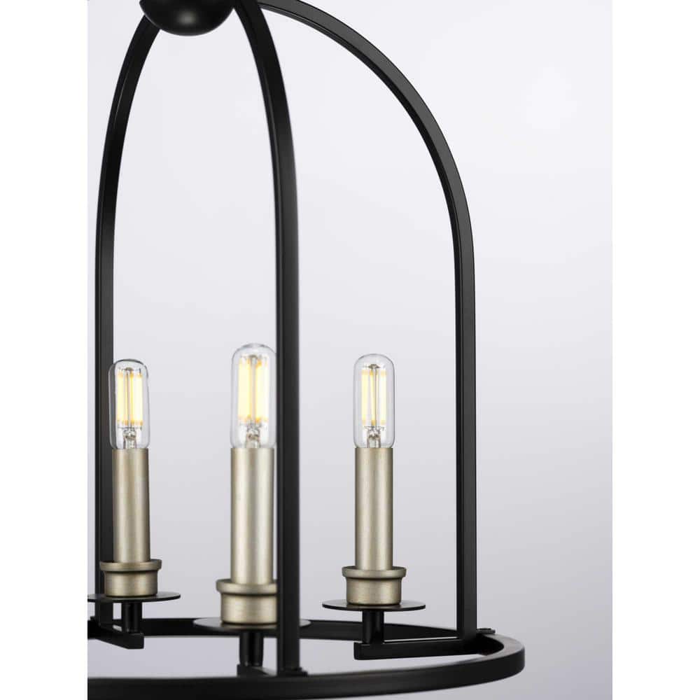 Modern Farmhouse 15" Black Globe Pendant with Polished Nickel Accents