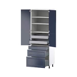 Devon 30 in. W x 89.5 in. H x 24 in. D Painted Blue Shaker Assembled Pantry Kitchen Cabinet with 5 Drawers