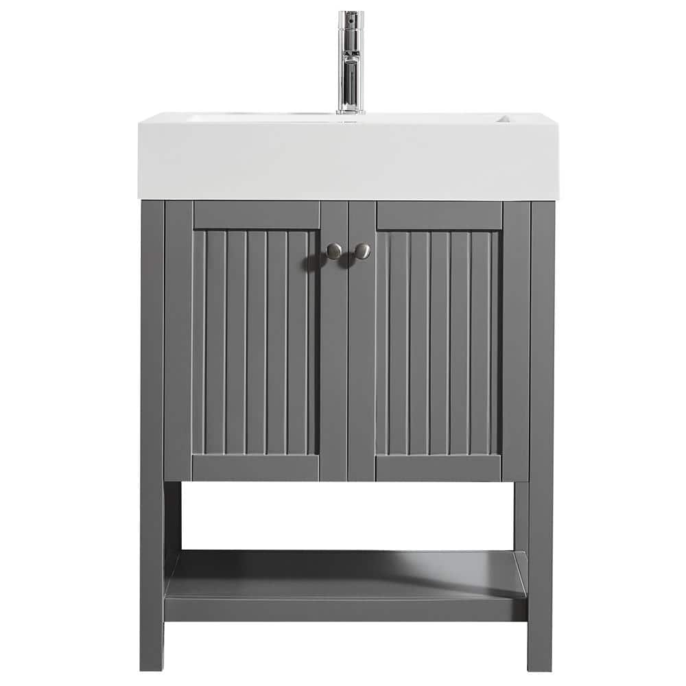 Roswell Pavia 28 In W X 20 In D Vanity In Grey With Acrylic Vanity Top In White With White Basin 755028 Gr Wh Nm The Home Depot