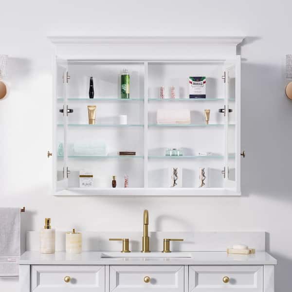 40 in. W x 32 in. H Rectangular White Solid Wood Framed Recessed Mount Soft Close Door Medicine Cabinet with Mirror
