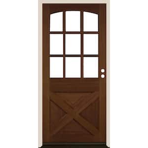 36 in. x 80 in. Farmhouse X Panel LH 1/2 Lite Clear Glass Provincial Stain Douglas Fir Prehung Front Door