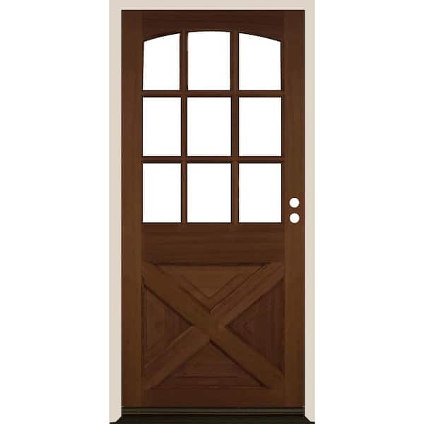 Krosswood Doors 36 in. x 80 in. Farmhouse X Panel LH 1/2 Lite Clear Glass Provincial Stain Douglas Fir Prehung Front Door
