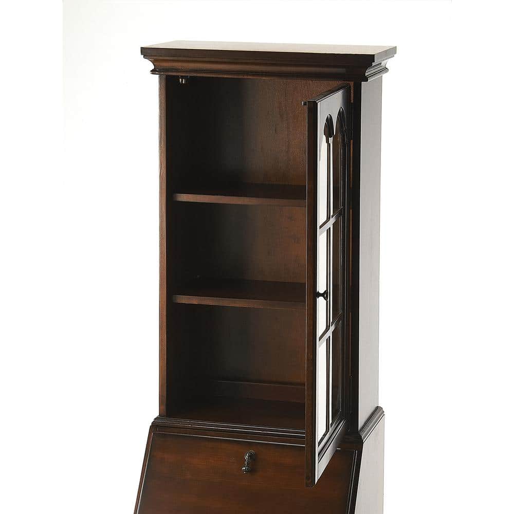 Traditional Lighted Brown Wood China Cabinet with Hutch