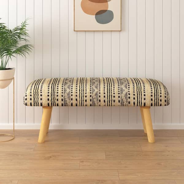 LR Home Gideon Black/Natural Ivory 47 in. Jute Accent Bench with Natural Legs