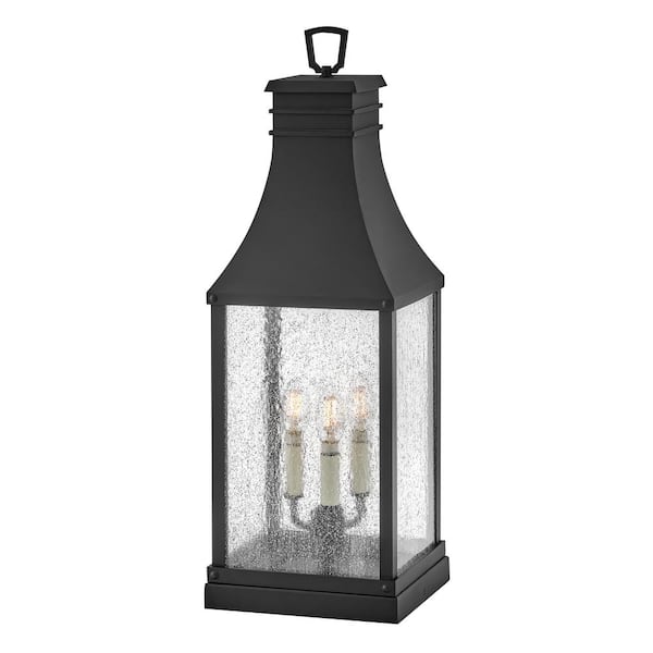 HINKLEY Beacon Hill 3-Light Museum Black Aluminum Weather Resistant Pier Mount Light with LED Bulbs