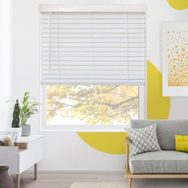Basic White 2 in. Slats Cordless Bottom-Up Room Darkening PVC Faux Wood Blinds for Windows - 16 in. W x 48 in. L